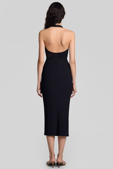 Sheath Halter Cut Out Black Long Formal Dress